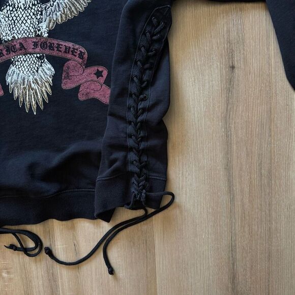 Dolls Kill Current Mood America Eagle Black Oversized Sweatshirt Size Large Goth - Picture 3 of 6